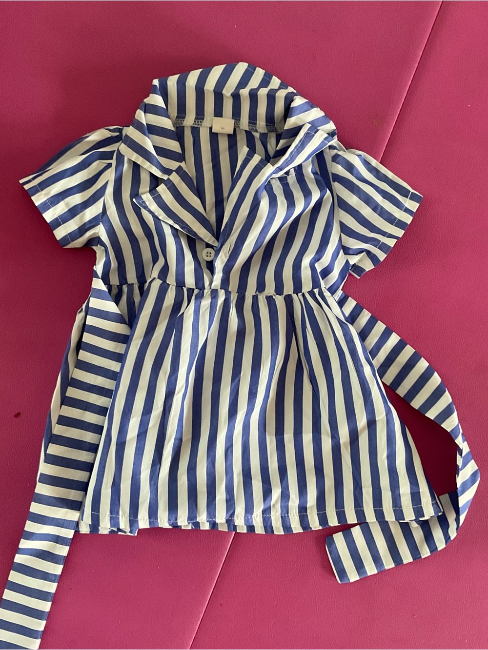 SHEIN Blue and White Striped Short Sleeve Shirt Dress for Kids
